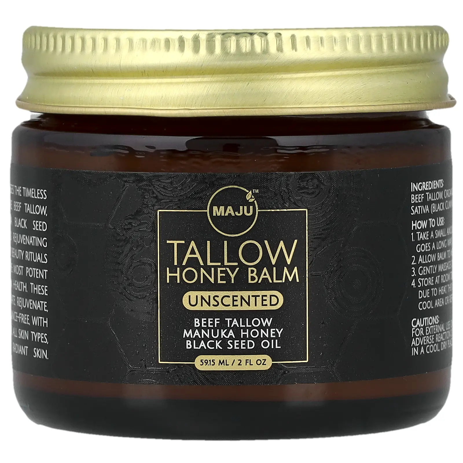 Maju Superfoods Tallow Honey Balm, Unscented, 2 fl oz (59.15 ml)