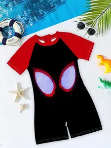 Boys' one-piece swimsuit "Across the Spider-Verse Style" with cyber-style mask print + skin-friendly, quick-drying one-piece design, trendy and eye-catching, making you the center of attention during summer water fun~