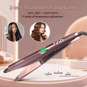 ANGENIL Twist-Panel Hair Straightener, 110-240V Dual Voltage, Two-in-One Straightener and Curler, Perfect for Beach Waves, Fast Styling, 130-230°C/250-450°F Adjustable, Women's Only, Holiday Gift