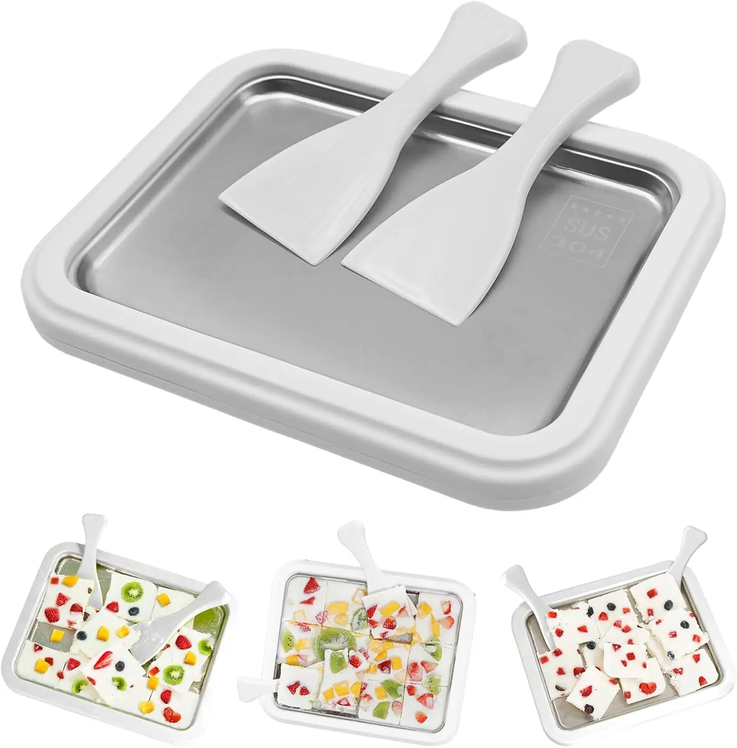 2026 New Model Stainless Steel Ice Cream Maker with No-Power DIY Ice Cream Tray, Italian-Style, Easy-to-Use Easy-to-Clean Kitchen Gadget for Family Parent-Child Activities summerwins,summerwins