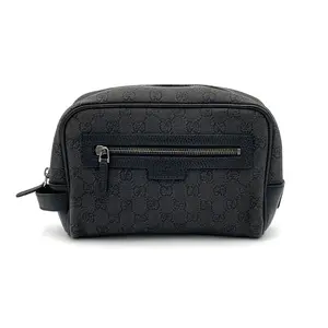 Pre-owned GUCCI Coated Canvas Toiletry Pouch Front Zip GG Medium Blue #3638