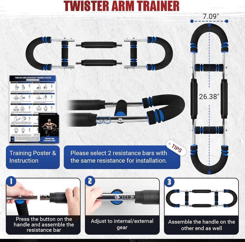 Arm Trainer, 60-110lb Adjustable Chest Workout Equipment, Arm Trainer, Arm Strength Trainer, Portable Power Twister Bar,Portable Spring Resistance for Home Workout Equipment fitness
