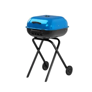 Portable Square Charcoal Grill with Wheels – Pre-Assembled Outdoor BBQ Grill for Camping & Tailgating