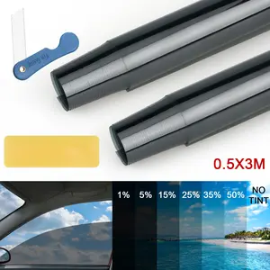 Car Window Tint Film 0.5×3M Roll, 6 VLT Shades UV Blocking Heat Rejection Auto Sun Shade for Side Windows & Sunroof DIY Installation Kit