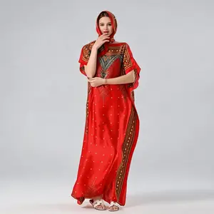【Indian Ruby Collection】Women's 2 Piece Rhinestone Hot Fix Pleated Satin Kaftan Maxi Dress with Matching Headscarf, Luxury Glitter Diamond Embossed Crinkle Abaya Robe, Plus Size, Evening Party Wedding Guest African Formal Long Gown