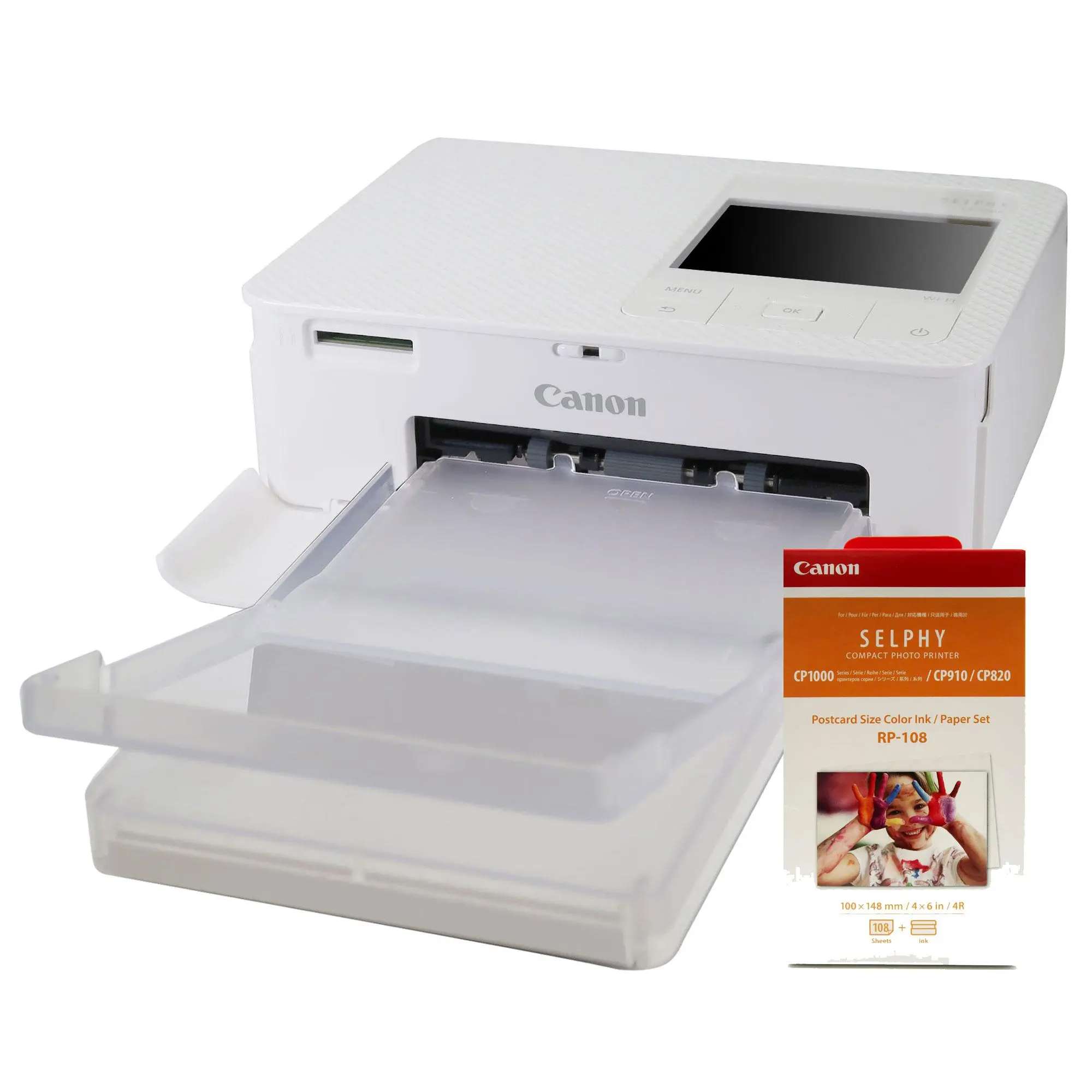 Canon SELPHY CP1500 Compact Photo Printer (White)+ Canon RP-108 High-Capacity Color Ink and Paper Set for SELPHY CP1000 CP1200 CP1300 CP910 CP820 Printers