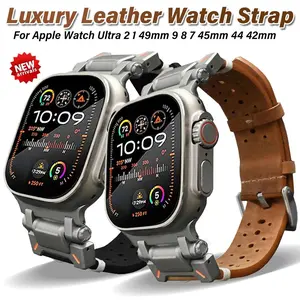 Leather Band for Apple Watch Ultra3 2 1 49mm Mens Strap Correa for IWatch Series11 10 9 8 7 6 5 4 Se 44/45/46mm Luxury Bracelet