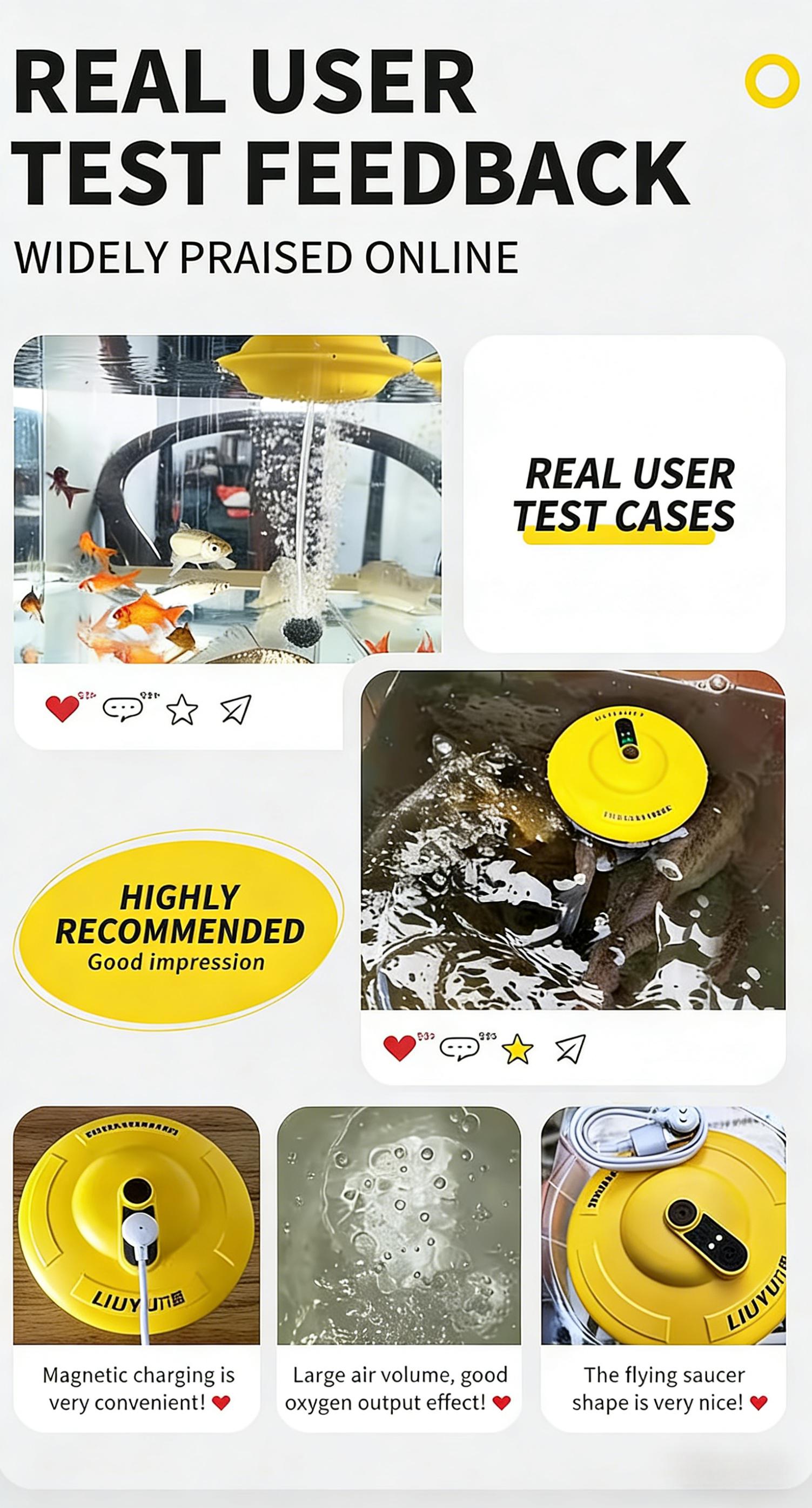 Live bait oxygen pump, IPX7 waterproof, magnetic charging, portable lightweight design, three adjustable airflow speeds, up to 20 hours battery life, suitable for outdoor fishing, emergency power outages, and live fish transport.