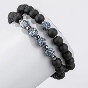Couple's 2pcs/Set Glow-in-the-Dark Beaded Bracelets - Classic Crown & Heart Charm Jewelry with Chain, Toggle Clasp, Approx. 7" Length for Daily Wear (Men & Women)