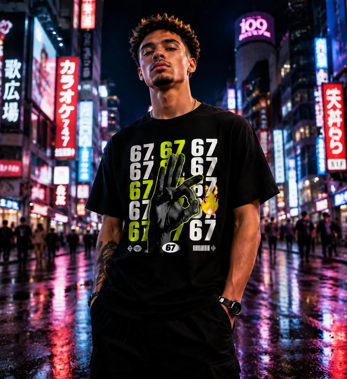 67 Six Seven Viral Meme Streetwear Graphic Tee, OK Hand Gesture Chaotic Aesthetic Unisex TikTok Trendy Street Style T-Shirt