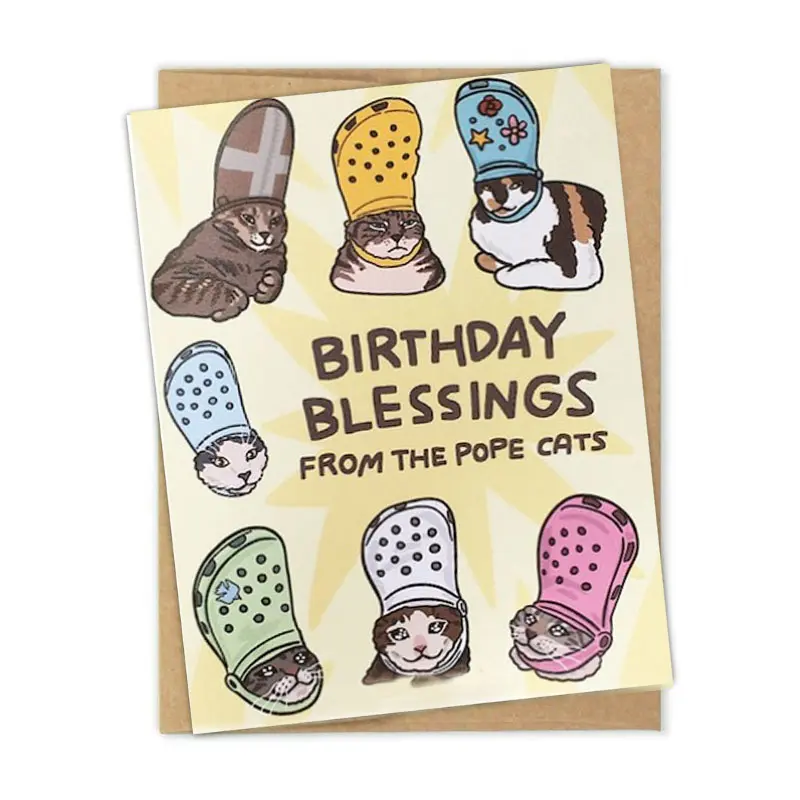 1PC Funny Cat Meme Birthday Card, Blessed Birthday Cat Greeting, Crocodile Cat Humor Gift, Cute Animal Joke Postcard for Friends & Family