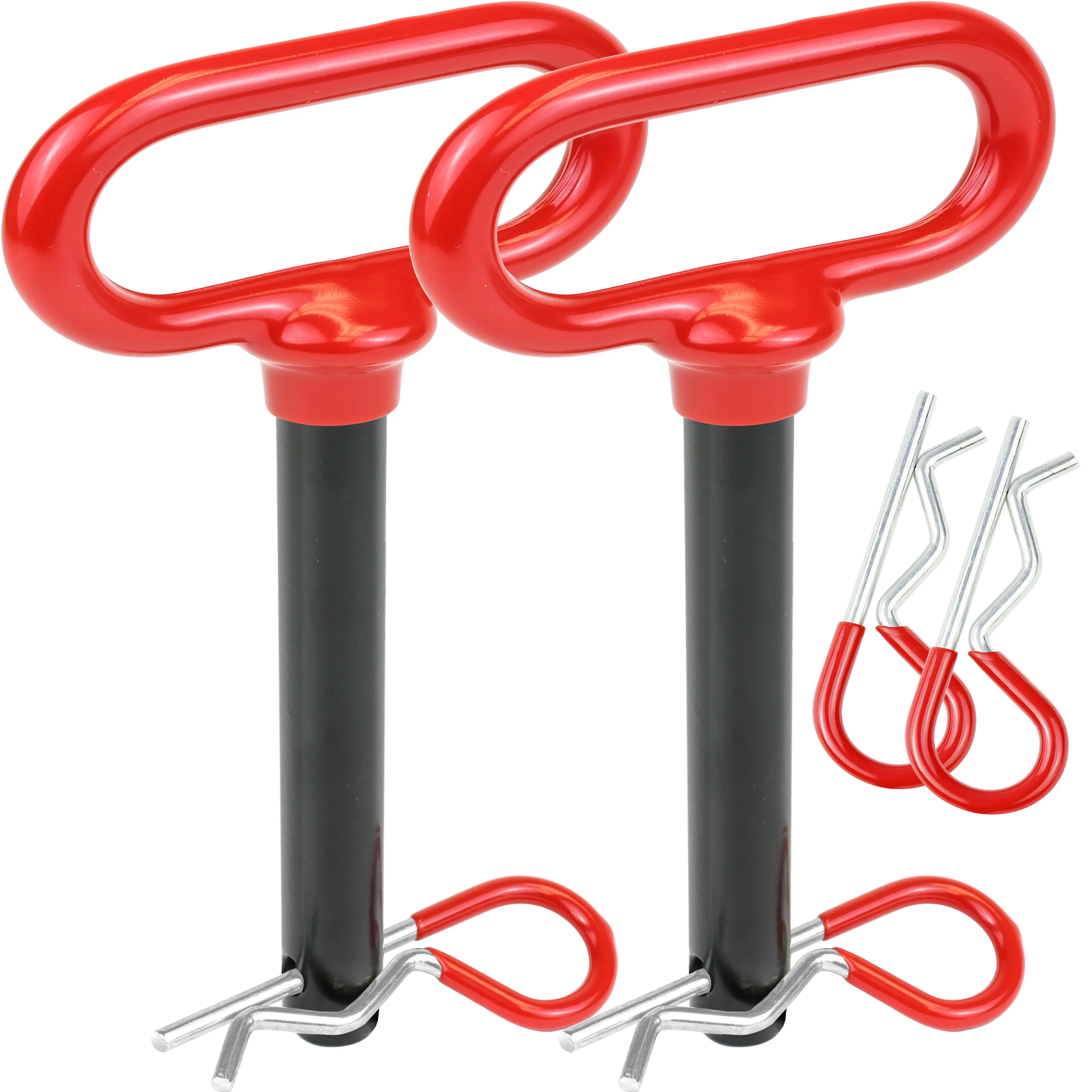WELLMAX 2-Pack 5/8"x4-1/2" Steel Hitch Pin for Towing & Trailers, 4pcs 3" R Clips, Innovative Clevis Pin Design, Rubber-Coated Comfort Handle, Secure Locking Tools, Durable Steel Construction