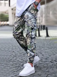 Men's All Over Plants Print Pocket Pants, Regular Fit Casual Comfy Trousers for Spring & Fall, Men's Bottoms for Daily Wear, Casual Sports Trousers