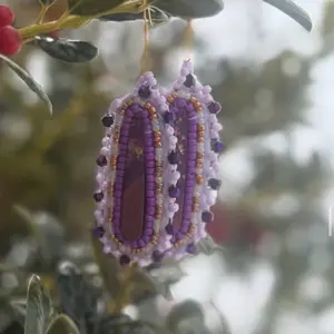 Walnut & Purple Beaded Earrings