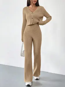 SHEER US Womens Knit Sets V-Neck 2 Piece Outfits Casual Matching Lounge Set Long Sleeve Sweater Tops And Pants 2026 New sweaters for women Elegant Womenswear Clothes Everyday