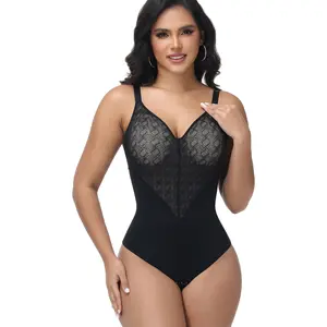 JOSHINE SHAPER Women's Shapewear Bodysuit with Adjustable Large Cup Comfortable Mesh Trim Thong; Black V-Neck Outing Tummy Control Shapewear Womenswear Vneck Compression