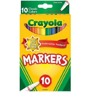 Crayola Fine Line Markers, Classic Colors, 10 Count, Back to School Supplies for Kids and Teachers, Classroom Essentials, Gifts, 3+