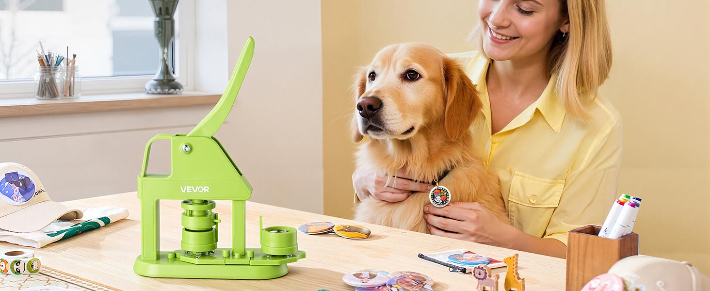 VEVOR Button Maker Machine, 1.26 in, Plastic Pin Maker with 500pcs Button Parts, Mr. Panda Magic Book, Circle Cutter and Hex Wrenches, Reinforced Ergonomic Handle, for DIY Badges, Personalized Pins