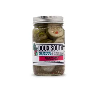 Doux South Angry Cukes Jars Sliced 16 OZ All Natural Hand Packed Dill Pickles with Sweetness and Heat