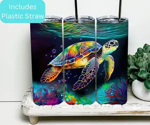 Alcohol Ink Sea Turtle Tumbler Alcohol Ink Ark Colorful Sea Turtle Ocean 20oz Tumbler Bottle Drinkware Insulated Lid Plastic Straw Stainless