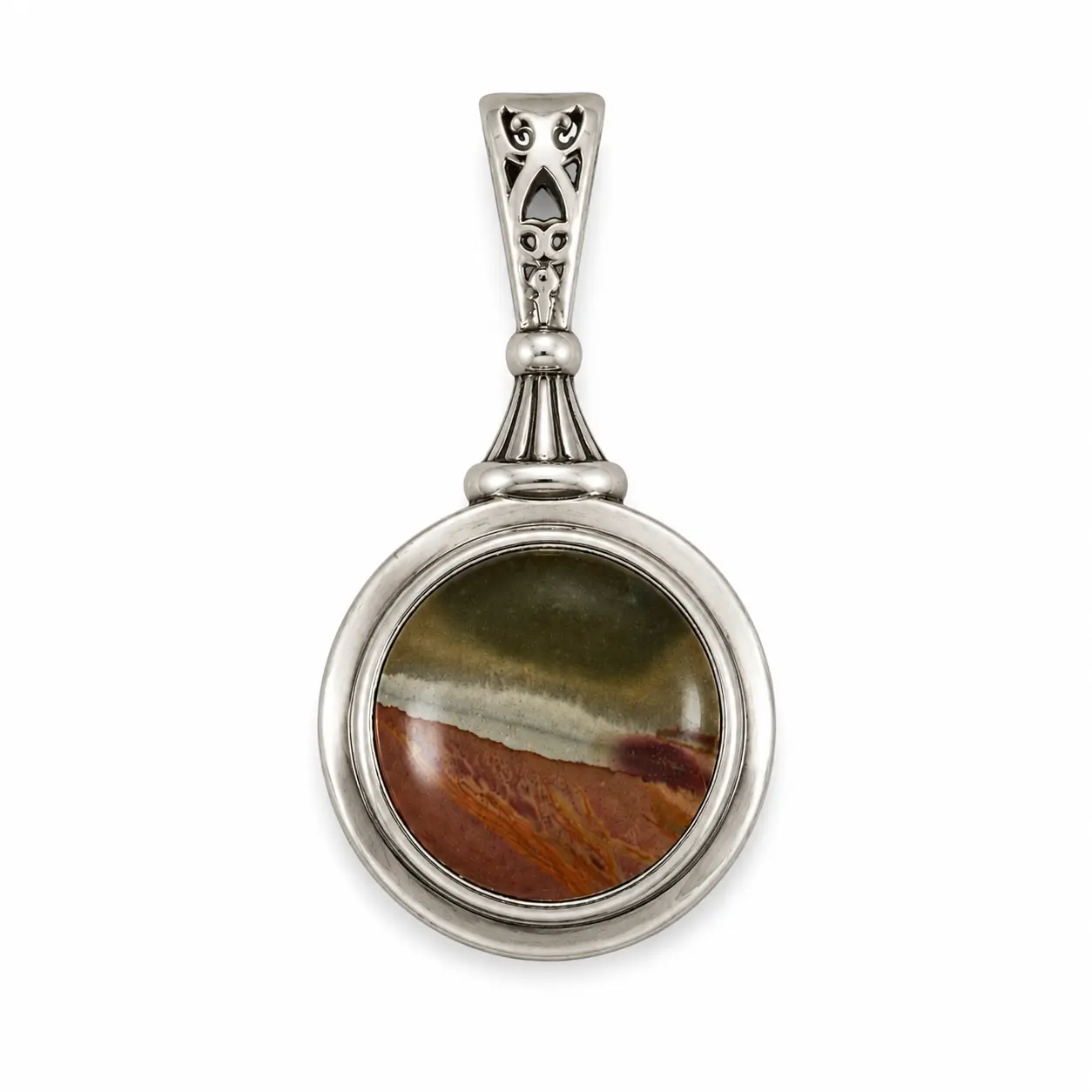 Polychrome Jasper Semiprecious Stone Pendant, 925 Sterling Silver Jewelry Accessory