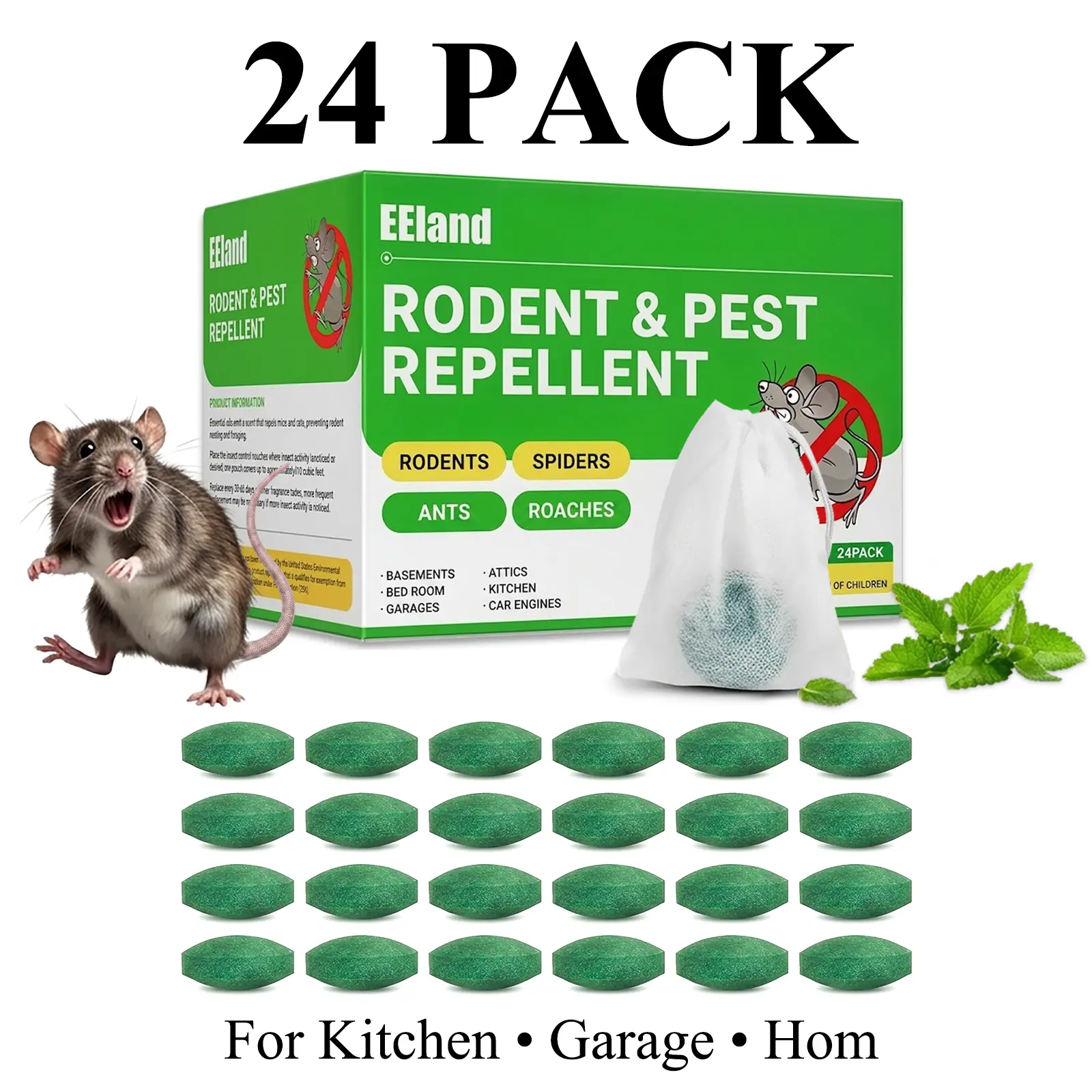 Efland 24-Pack Pest Repellent Balls for Residential Pest Control – Indoor/Outdoor Mouse & Rat Deterrent with Natural Oils, Mesh Pouch for Home, Garage