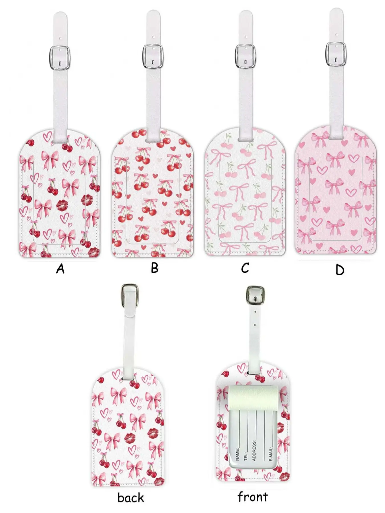 Bow Pattern Leather Luggage Tag, Waterproof Design, Travel Accessory for Suitcases and Cruises, Includes Name ID Card, Must-Have