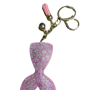 Pink Mermaid Tail Bag Charm or Keychain with Glittering Rhinestones and Gold Tone Hardware for Fashion Accessories