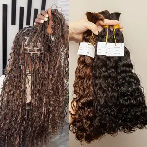Bulk Human Hair For Boho Braids Knotless Water Wave Bulk Braiding Human Hair Bundles No Weft Natural Color 2 4