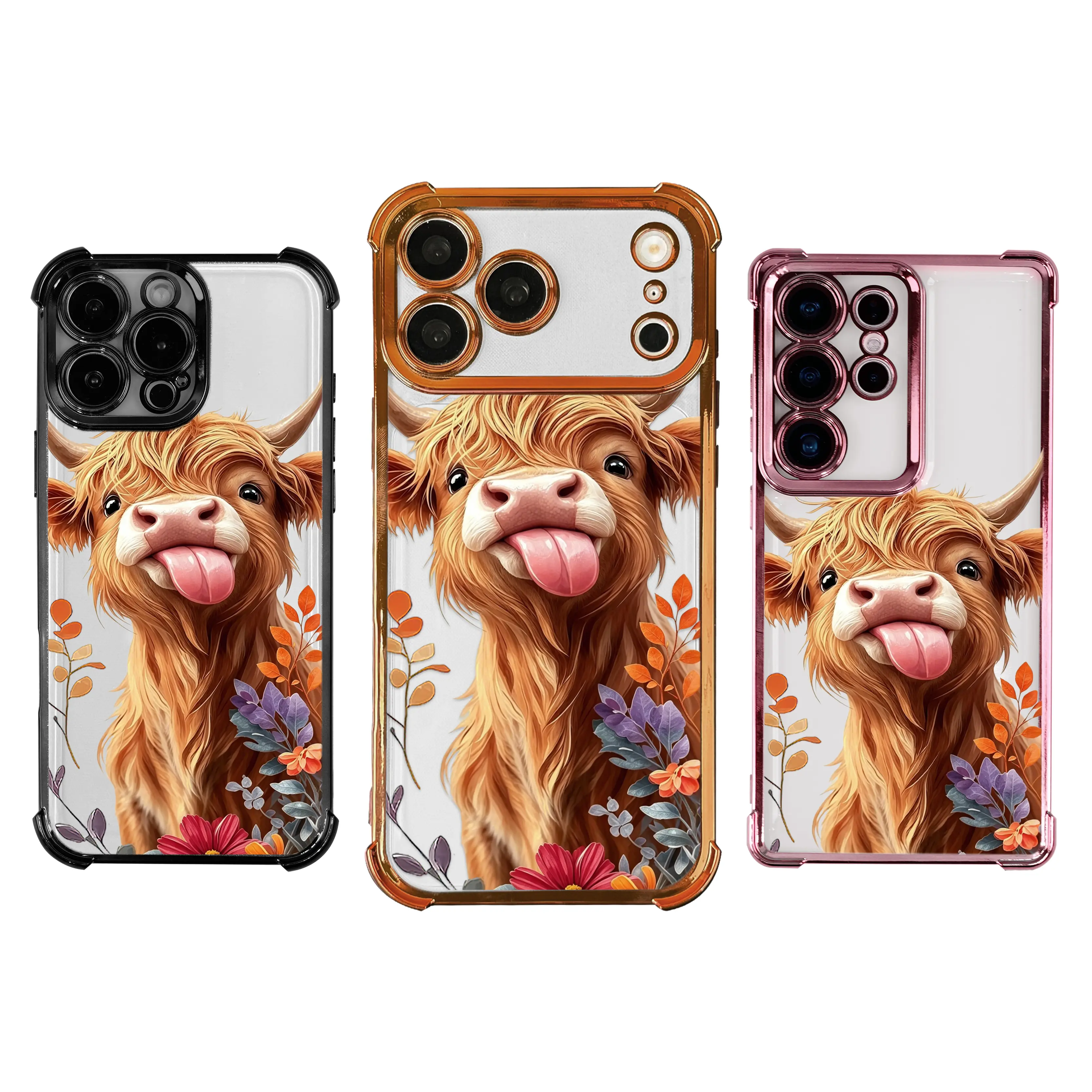 Cute Cow Pattern Phone Case for iPhone Samsung Galaxy Case iPhone 17Pro Max Air 16 15Plus 14 13 12 11 XR XS S25Ultra S24FE S23 S22 Phone Case, Four-corner airbag drop protection, Protective Silicone Cover, Protection Durable, Shockproof Drop.JY78E