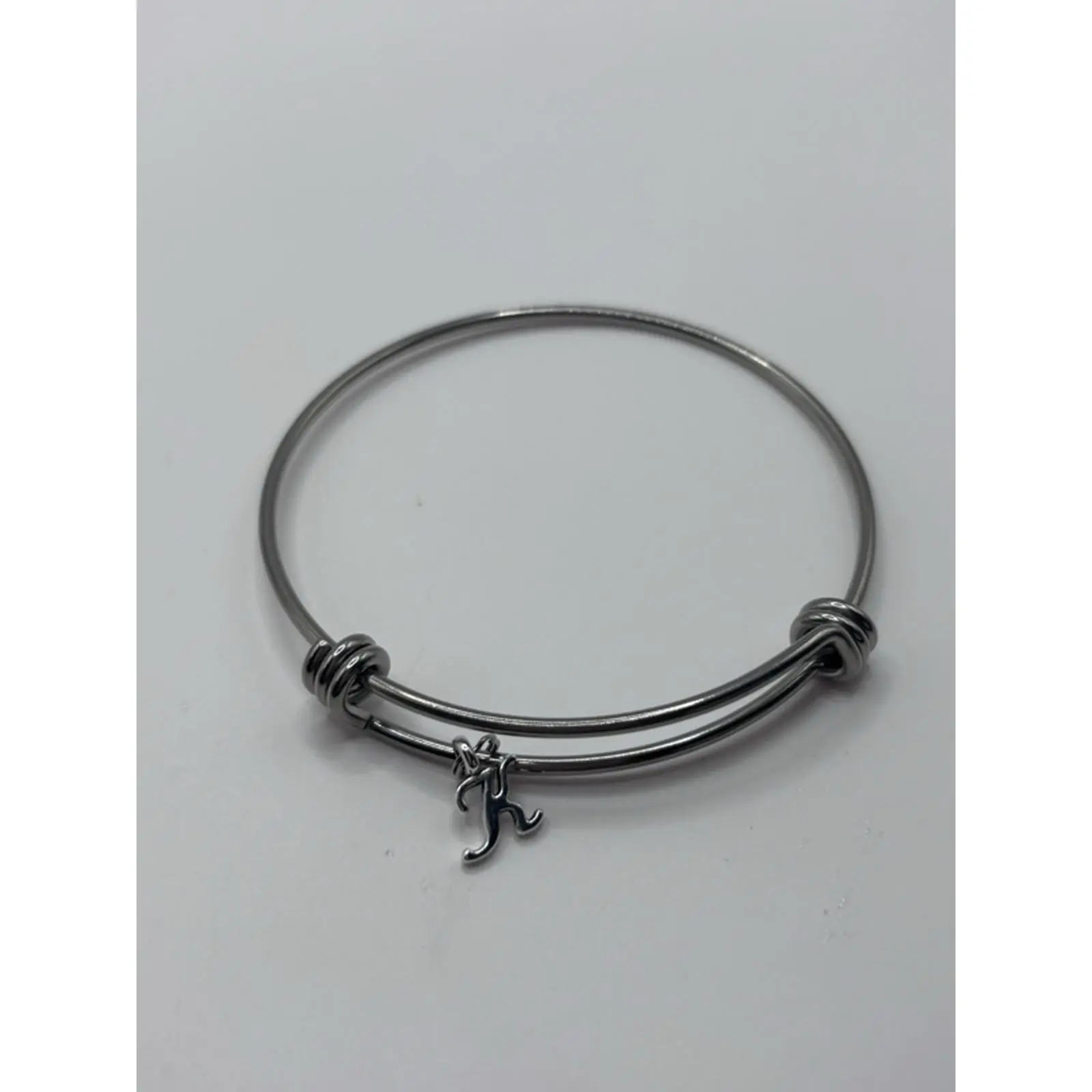 Elegant Silver Tone Bangle with Initial Charm - Adjustable Fit for Comfortable Wear - Perfect for Everyday Style