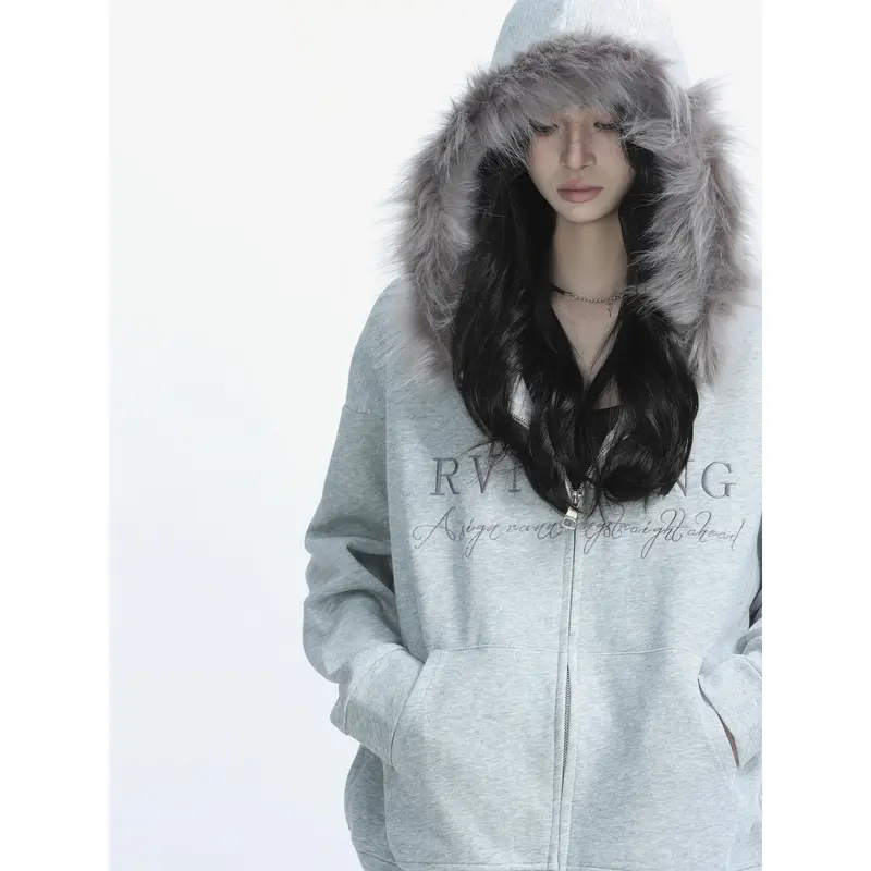 fur hood zip up y2k - TikTok Shop