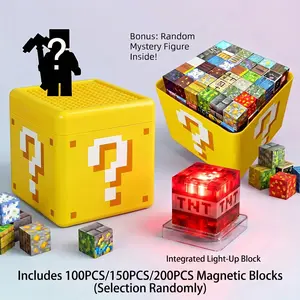 Magnetic Tiles with Storage Bucket & LED Light Up – 100/150/200 PCS Magnetic Blocks Building Set, STEM Educational Sensory Toys for Kids 3+, Creative Construction Cubes, Toddler Learning Toy, Easter Birthday Christmas Gifts for Boys & Girls