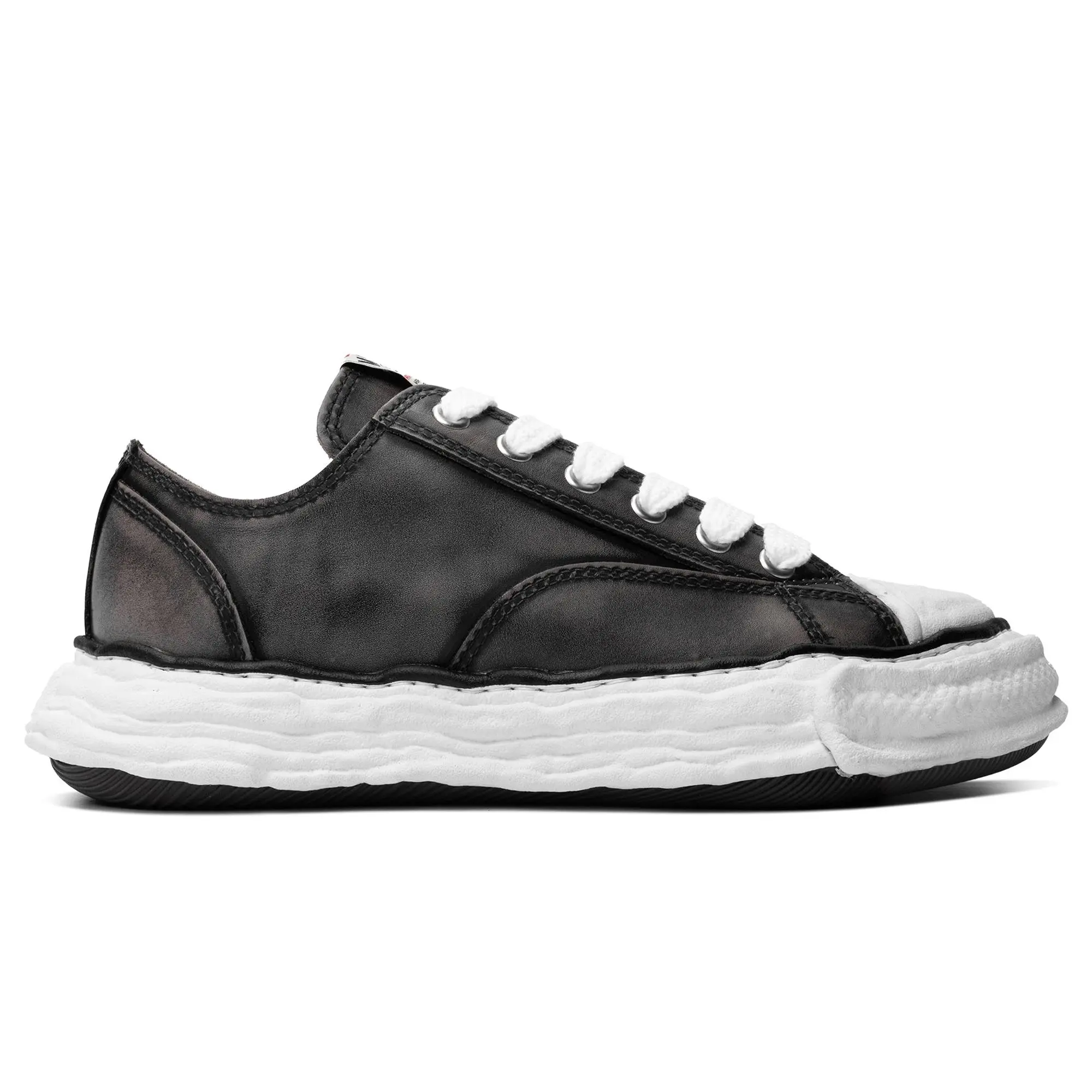 Maison Mihara Yasuhiro "PETERSON23" Men's Closed Casual Trainer Sneaker, OG Sole, Vintage Leather Effect Black Footwear, Walking Shoes, Worn-In Look, Leather Upper