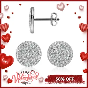 Delzzad Iced Out Circle Shape Synthetic Moissanite Stud Earring S925 Moissanite Jewelry Perfect Birthday Mother’s Day Gift for Men Women Wedding Set