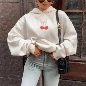 Cherry Bow Hoodie, Red cherry and bow oversized minimalist pullover, Pinterest Aesthetic, Girly Social Club, Trendy Pink Bow, e hoodie