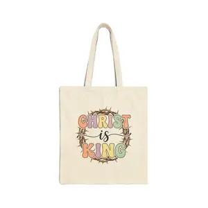 Women's Lightweight Christian Tote Bag, Christ Is King Theme, Scripture Print, Crown of Thorns Design, Canvas Material