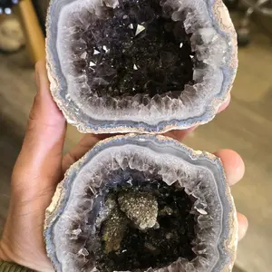 Smoky Amethyst Las Choyas Geode with Goethite and Calcite Inclusions(Polished)