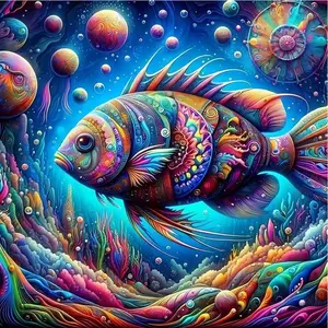 5D DIY Full Drill Round Diamond Painting - Diamond Art Kit Colorful Fish Mosaic, Canvas - DIY Wall Decor, Home Wall Decorations, Suitable for Halloween, Christmas, Birthday, and Anniversary Gifts