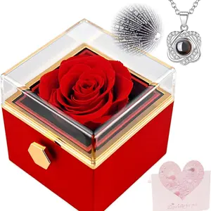Eternal Life Soap Flower Rose Jewelry Box, 1 Count Reversible Ring Necklace Gift Box, Suitable for Anniversary Gift, Home Decoration, Organiser