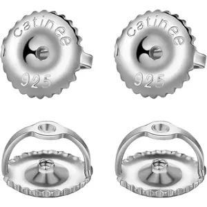 2 Pairs Screw on Earring Backs Replacement for Diamond Earring Studs, 18K Gold Plated Sterling Silver Hypoallergenic Locking Screwbacks for Threaded Post 0.032''