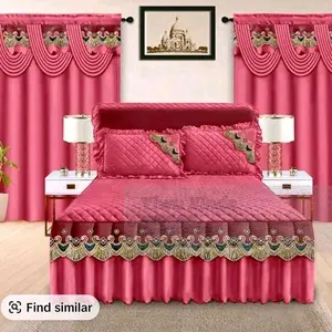 5PCS Lace Bedspread Set King Size with Matching Curtains – Red Luxury Bedding