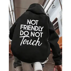 Not Friendly Do Not Touch Print, Men'S Casual Streetwear Hoodies, Comfy And Loose Hooded Pullover Top, Casual Streetwear, Fall Outfits