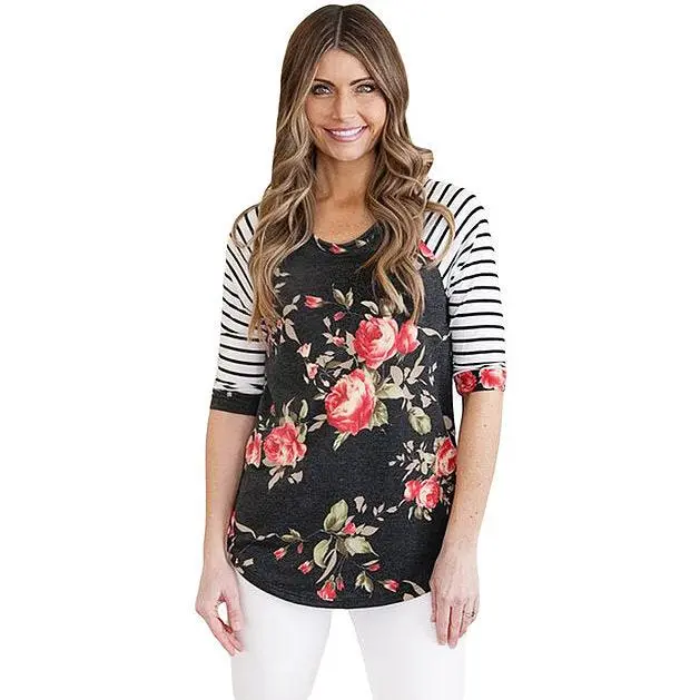 Floral Raglan Sleeve Top (Curvy)