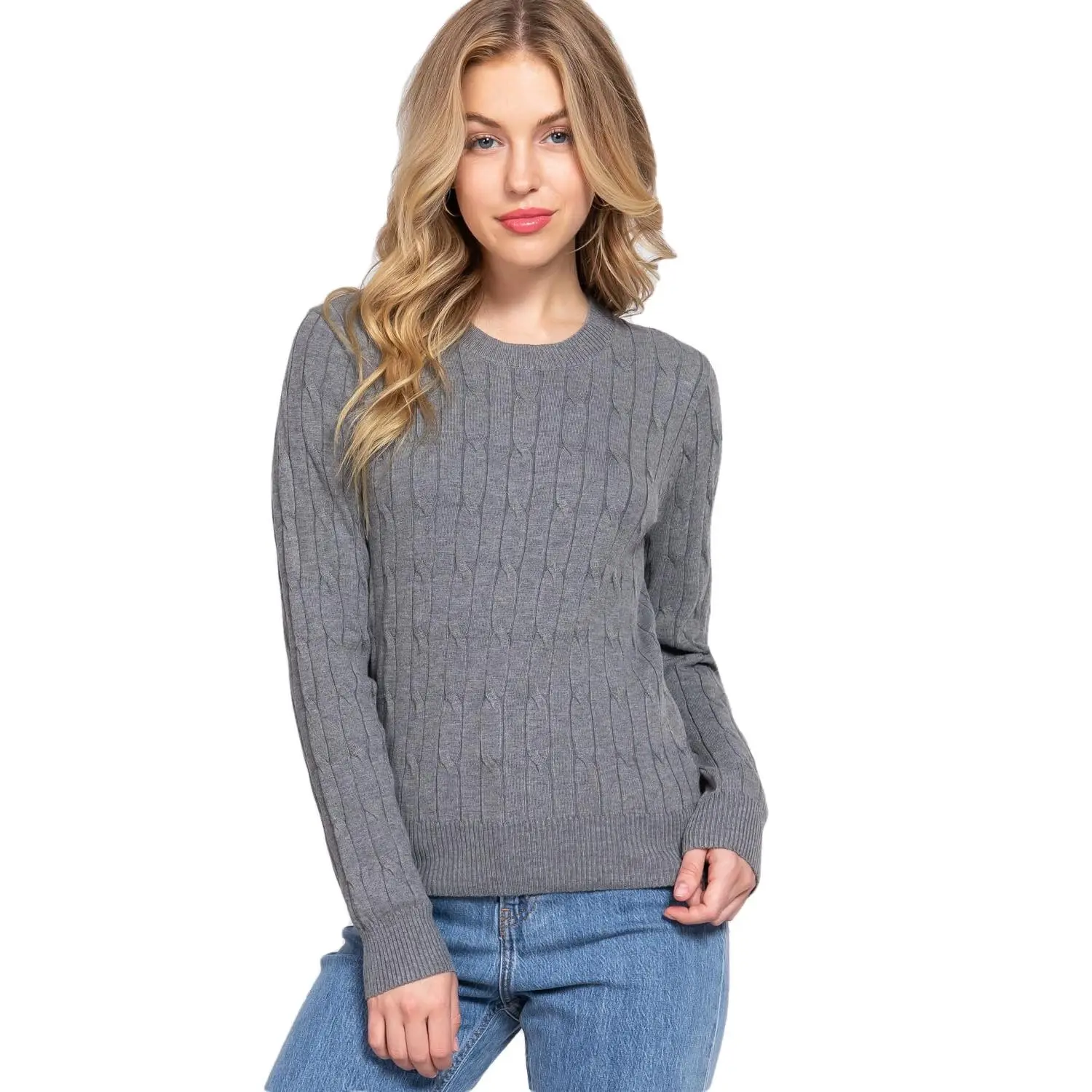 NE PEOPLE Women's Cable Knit Sweater – Crewneck Long Sleeve Casual Classic Fit Knitted Pullover
