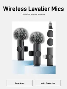 Wireless Microphone for iPhone iPad and Android Phone, 2 Pack Wireless Lavalier Lapel Mic with Noise Reduction, Plug and Play Mini Microphone for Video Recording Interview Podcast YouTube TikTok Vlog