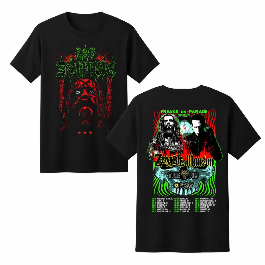 Rob Zombie Marilyn Manson Freaks On Parade 2026 Tour Graphic T-Shirt USA – Double Sided Rock Shirts for Men Women