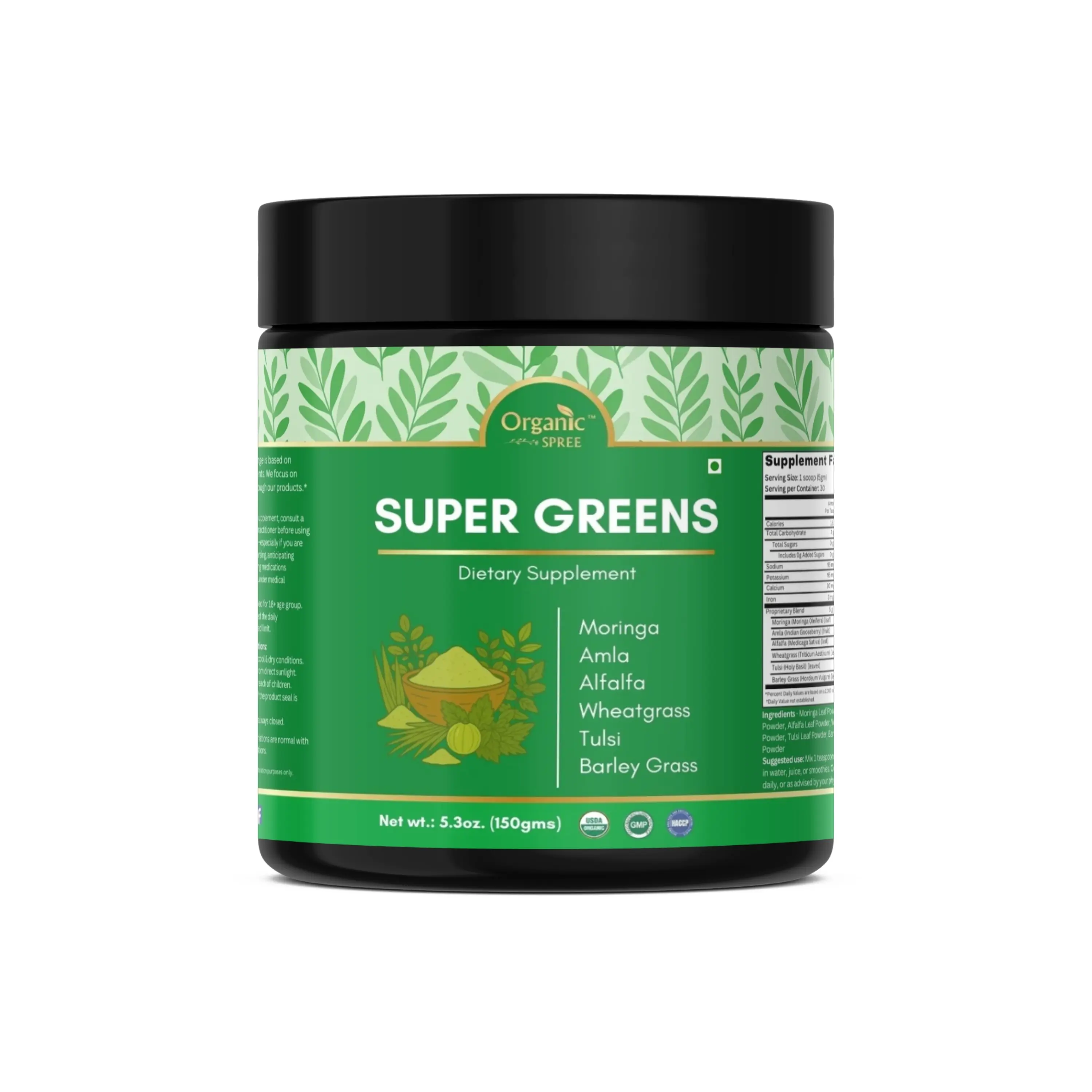 Organic Spree  Super Greens Powder – Moringa, Wheatgrass, Tulsi & Amla Superfood Blend | Detox & Immunity Support | 5.3oz
