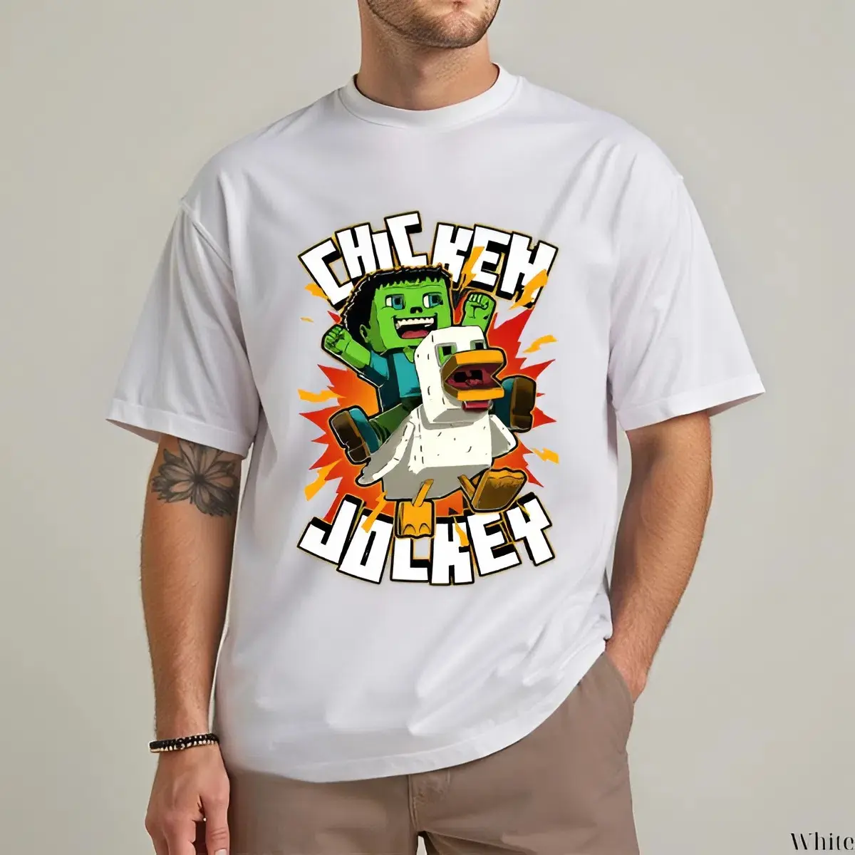 Chickkken Jockkkey T-Shirt – Funny Minecccraft-Inspired Full Color Tee, Quirky Gift for Men, Women