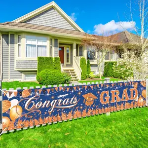 Blue and Orange “Congratulations” 2026 Graduation Banner | Blue and Orange Graduation Decorative Banner | 2026 High School Graduation Party Banner